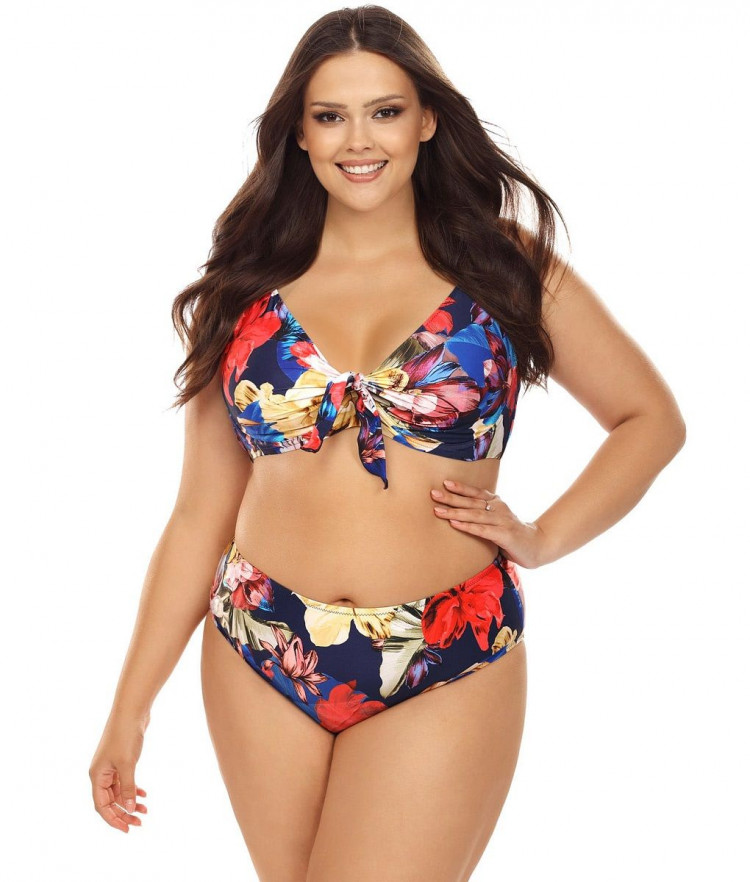Раздельный купальник plus size с крупным цветочным узором 