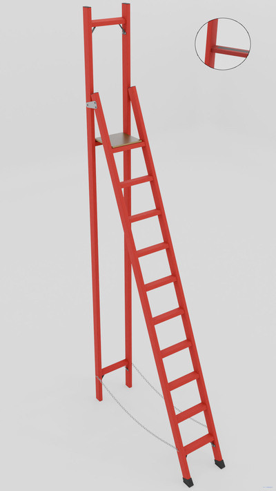 ССВ-3,9А стремянка стеклопластиковая с вертикальной опорой, абразивное покрытие ступеней, h=4270мм, h рабочей площадки=3100мм, ступ.10 