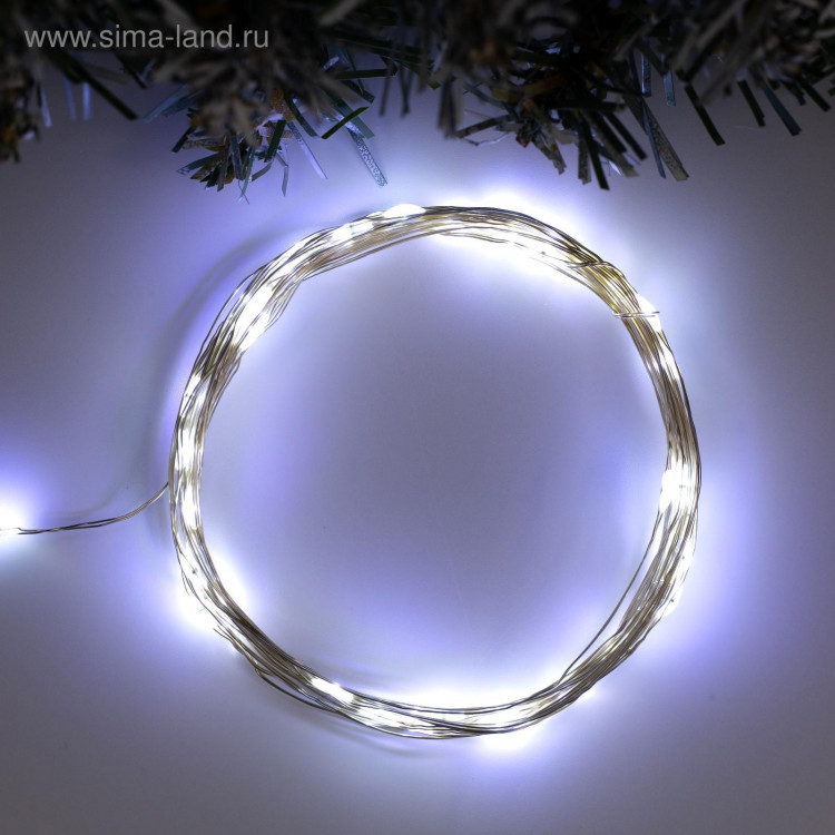 Гирлянда «Нить» 5 м роса, IP20, серебристая нить, 50 LED, свечение белое, USB 