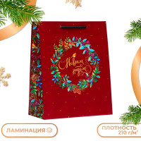 Новый год. Пакет подарочный  С Новым годом красный , 26 х 32 х 12 см.