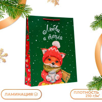 Новый год. Пакет подарочный  Любви и тепла , 33 х 42,5 х 10 см.