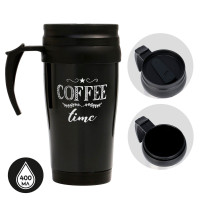Черная термокружка с рисунком Coffee time (400 мл.)