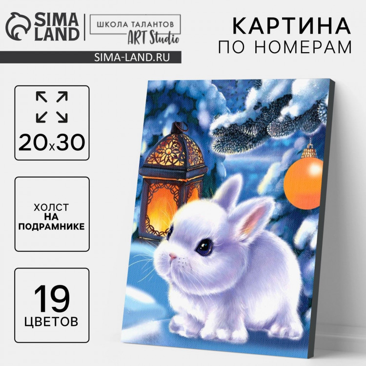 Новогодняя картина по номерам на холсте с подрамником «Новый год! Кролик с фонариком», 20 × 30 см 