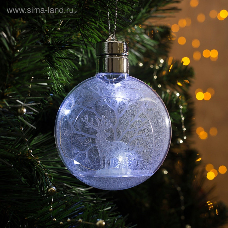 Ёлочный шар «Снежный лес», батарейки, 1 LED, свечение белое 