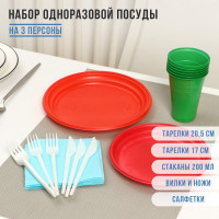 Набор пластиковой одноразовой посуды на 3 персоны «Светофор»