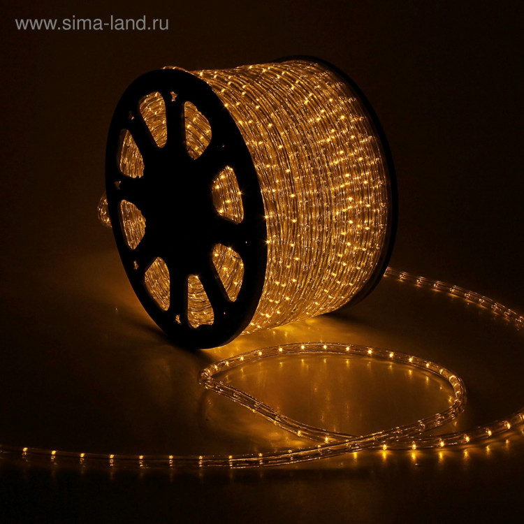 Световой шнур Luazon Lighting 13 мм, IP65, 100 м, 36 LED/м, 220 В, 2W, постоянное свечение, свечение жёлтое 