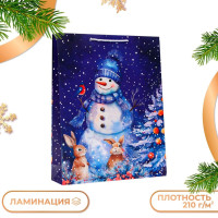 Новый год. Пакет подарочный  Гордый снеговик , 33 х 42,5 х 10 см.