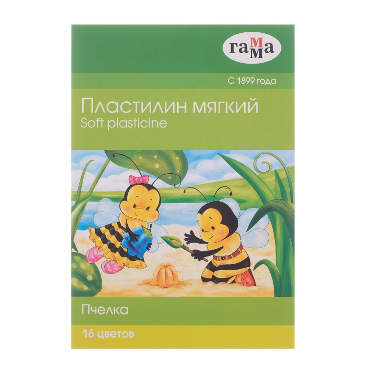 Пластилин мягкий (восковой) 16 цветов 196 г Гамма  Пчелка , со стеком, картонная упаковка 280030Н 