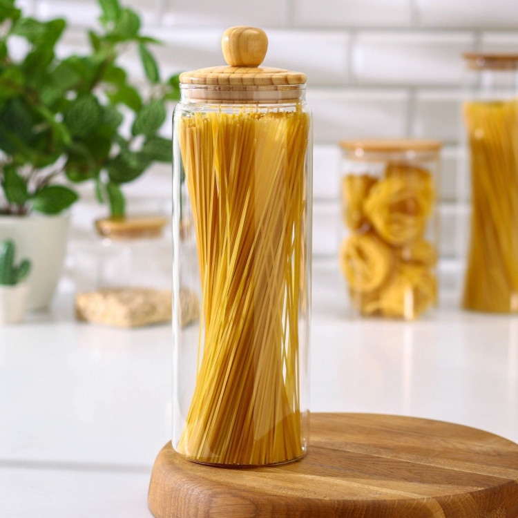 Стеклянная банка для сыпучих продуктов с бамбуковой крышкой «Эко» (1,8 л.) 