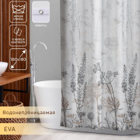 Серая штора для ванной с люверсами «Силуэт» (180х180 см)