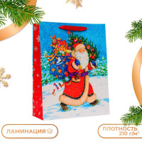 Новый год. Пакет подарочный  Довольный дед мороз , 33 х 42,5 х 15 см.