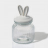 Стеклянная банка для сыпучих продуктов с белой керамической крышкой «Зайка в золотом» (600 мл.)