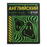 Тетрадь предметная  Неоновый смайл , 48 листов в клетку  Английский язык , обложка мелованный картон, неоновая краска, блок 65 г/м
