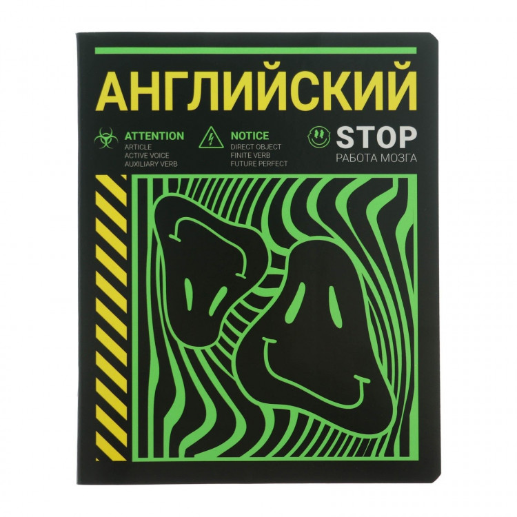 Тетрадь предметная  Неоновый смайл , 48 листов в клетку  Английский язык , обложка мелованный картон, неоновая краска, блок 65 г/м 