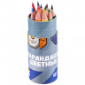 Цветные карандаши в тубусе, 12 цветов, трехгранные, Трансформеры_