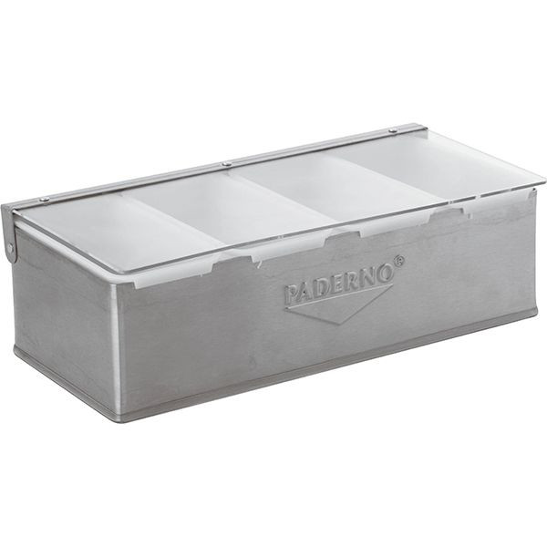 Контейнер для фруктов и приправ с крышкой 4 отделения;сталь нерж.,абс-пластик;,H=10,L=32,B=16см;сере 