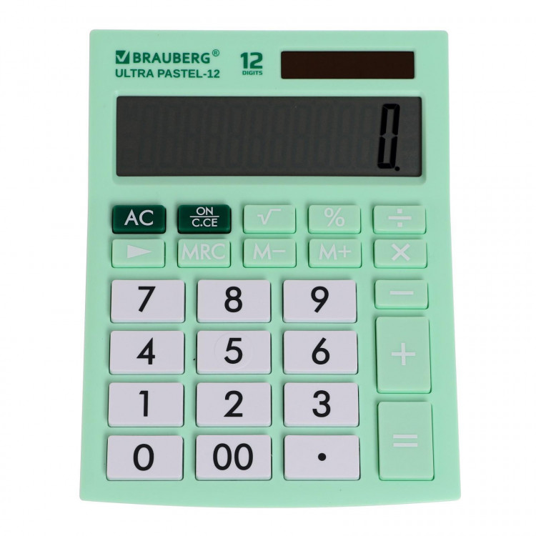 Калькулятор настольный 12-разр BRAUBERG ULTRA PASTEL-12-LG, дв.пит, МЯТНЫЙ 250504 