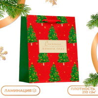 Новый год. Пакет подарочный  Счастливого Нового года , на бежевом, 18 х 22,3 х 10 см.