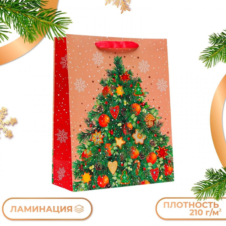 Новый год. Пакет подарочный  Большая ёлка , 33 х 42,5 х 15 см. 