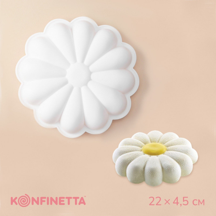 Форма для муссовых десертов и выпечки KONFINETTA «Ромашка», силикон, 22×4,5 см, цвет белый 