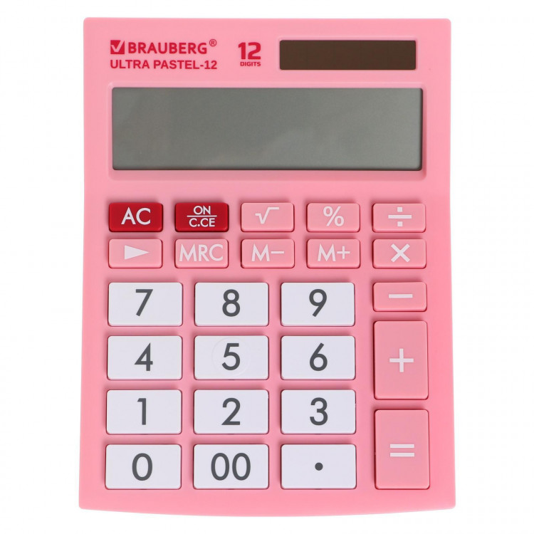Калькулятор настольный 12-разр BRAUBERG ULTRA PASTEL-12-PK, дв.пит, РОЗОВЫЙ 250503 