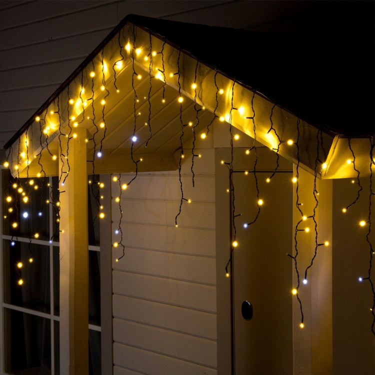 Гирлянда «Бахрома» 3 × 0.6 м, IP44, УМС, тёмная нить, 160 LED, свечение тёплое белое, мерцание белым, 220 В 