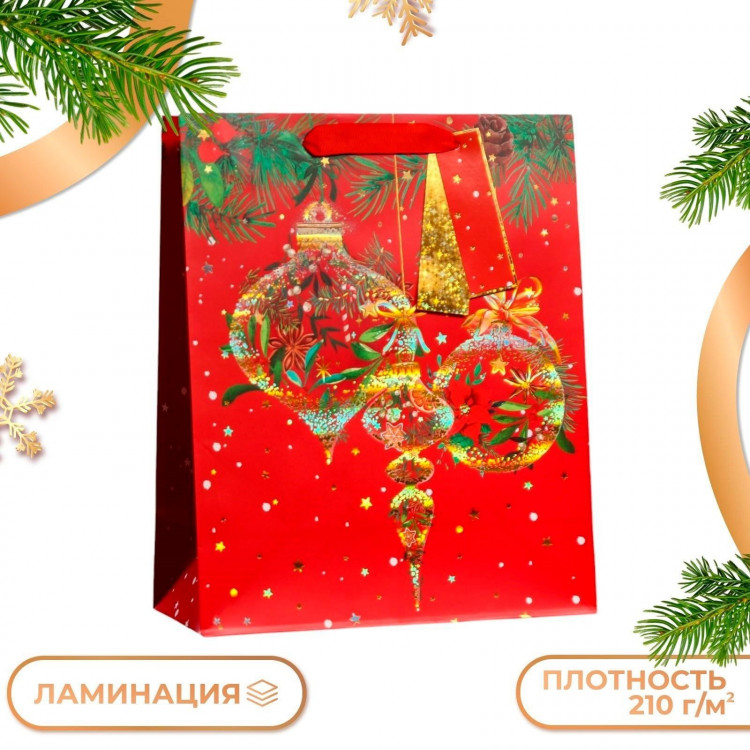 Новый год. Пакет подарочный  Новогодний привет  ,люкс 26 х 32 х 12 см. 