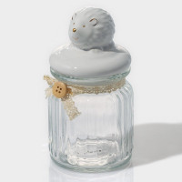 Стеклянная банка для сыпучих продуктов с белой керамической крышкой «Ёжик в золотом» (230 мл.)