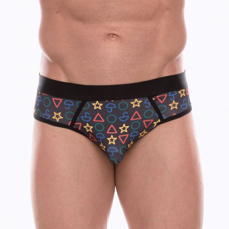 Темно-серые мужские трусы-джоки с принтом в виде цветных значков 