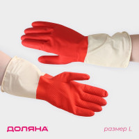 Красные плотные хозяйственные латексные перчатки (размер L)