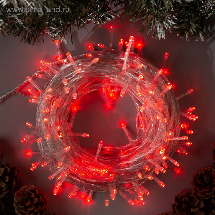 Гирлянда «Нить» 20 м, IP20, прозрачная нить, 200 LED, свечение красное, 8 режимов, 220 В 