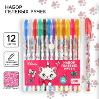 Ручка шариковая с блестками, 12 цветов, Коты Аристократы