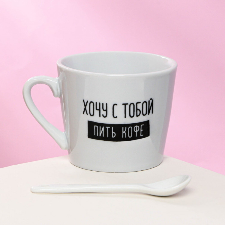 Кружка керамическая с ложкой Catspresso, 180 мл, цвет белый 
