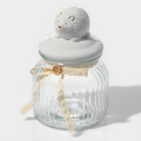 Стеклянная банка для сыпучих продуктов с белой керамической крышкой «Ёжик в золотом» (600 мл.)