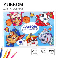 Альбом для рисования А4, 40 листов 100 г/м², на скрепке, Щенячий патруль-