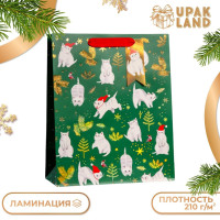 Новый год. Пакет подарочный  Новогодние котики , люкс 26 х 32 х 12 см.