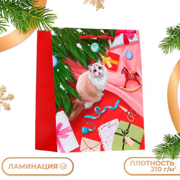 Новый год. Пакет подарочный  Кошечка , 18 х 22,3 х 10 см. 