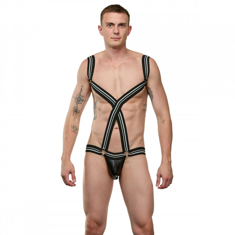 Сексуальное мужское боди с полосками на лямках 
